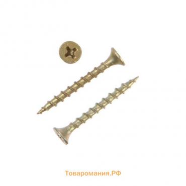 Саморез 3.5×35 мм ТУНДРА PREMIUM, потай, крупная резьба, шлиц PH, желтый цинк, 1 кг