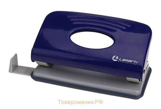 Дырокол с линейкой 10 листов, Lamark Metallic, синий