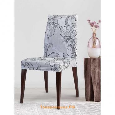 Чехол на стул «Цветочный узор карандашом», декоративный, велюр