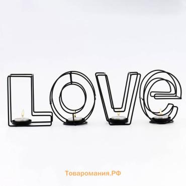 Подсвечник металлический на 4 свечи TAKE IT EASY «Love: слово», 13.5×42 см, чёрный