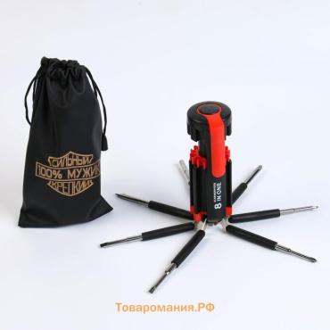 Фонарь многофункциональный, мультитул 8 в 1 "100 % Мужик", 12×4 см, 3 ААА