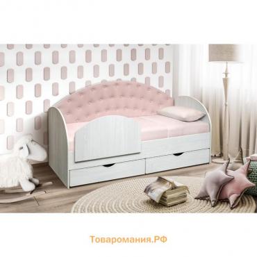 Кровать с бортом «Софа 10», 800 × 1900 мм, цвет корпуса ясень анкор светлый/велюр пудровый