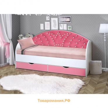 Кровать детская с мягкой спинкой «Корона №1», 800 × 1600 мм, без бортика, белый / розовый