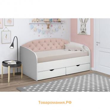 Кровать с мягким элементом «Софа №9», без бортика, 800 × 1900 мм, белый матовый/ткань 016