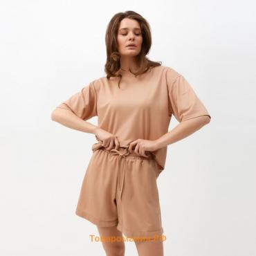 Костюм женский (футболка, шорты) MINAKU: Casual collection цвет песочный, размер 52