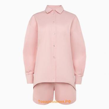 Костюм женский (рубашка, шорты) MINAKU: Oversize цвет тёмно-розовый, размер 48